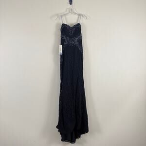 Rina di Montella Black Strapless Lace Beaded Formal Evening Gown Dress Sz 6
